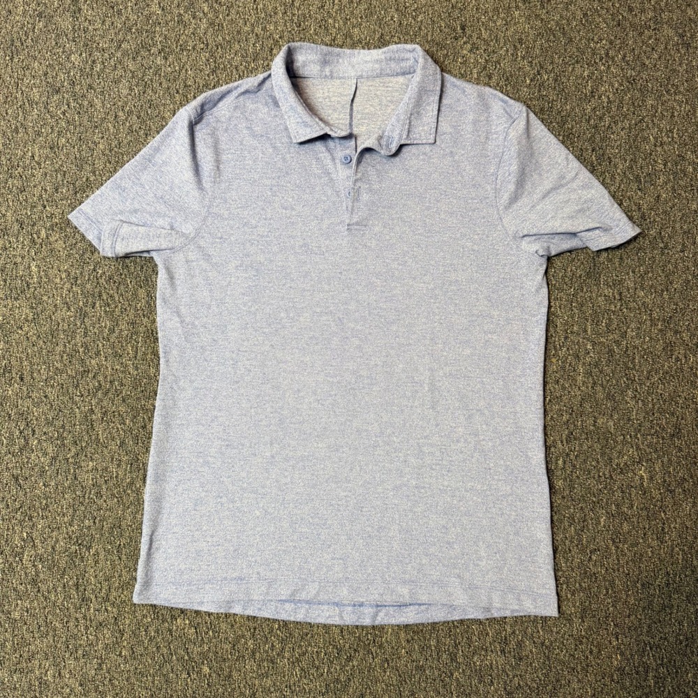 Lululemon Evolution Polo Shirt Mens Light Blue Heathered Short Sleeve Size S